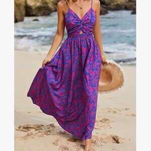 Women's Medium CUPSHE Maxi Dress Floral Print Twisted V-Neck Sleeveless, NWT